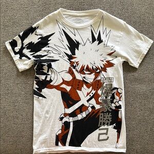 White and Black Anime Graphic Short Sleeve Tee